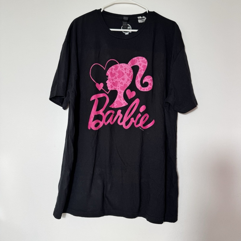 Unisex Mattel Barbie Short Sleeve Graphic Tshirt Pink Head Silhouette Logo Sz XL